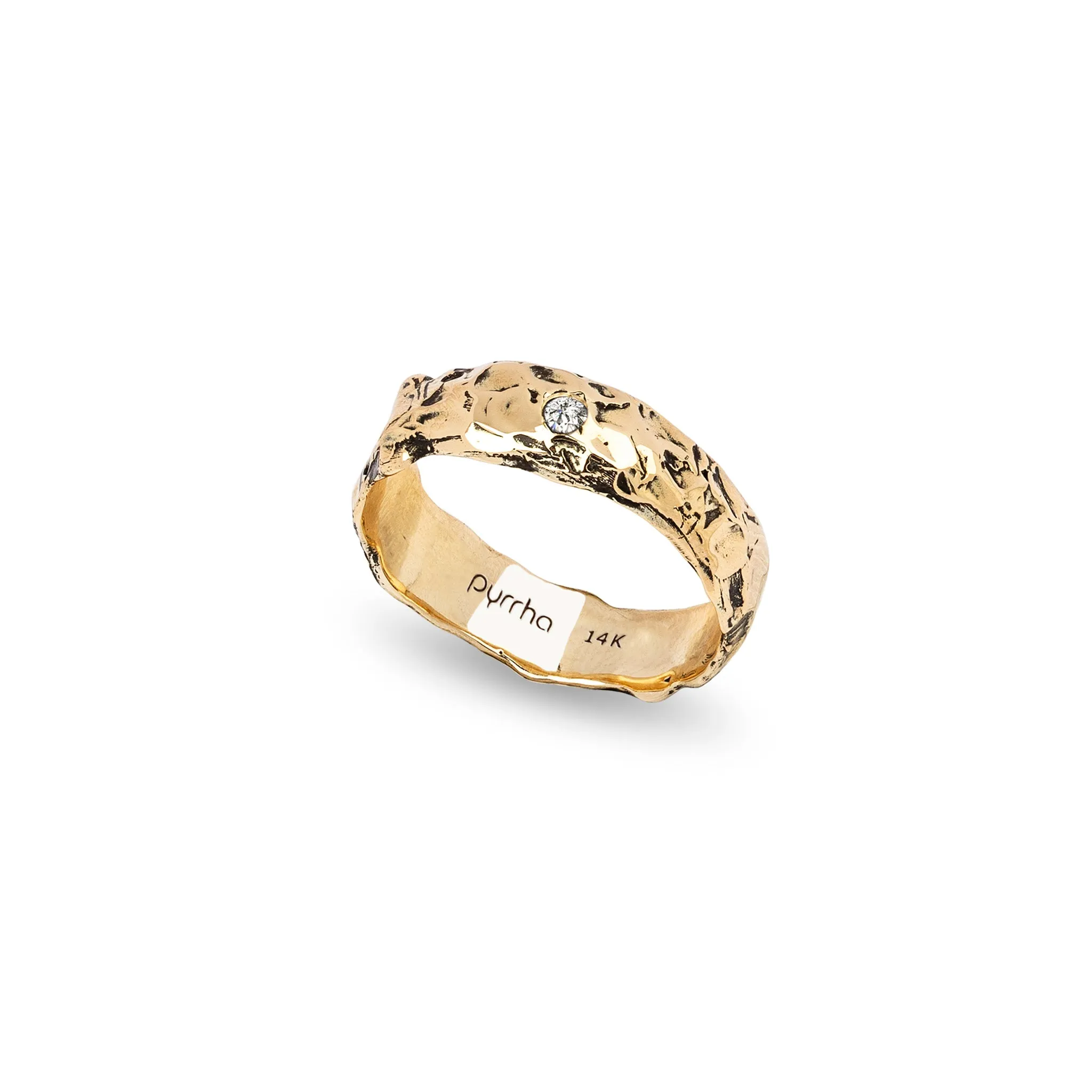 Stone Set 14K Gold Wide Band Ring