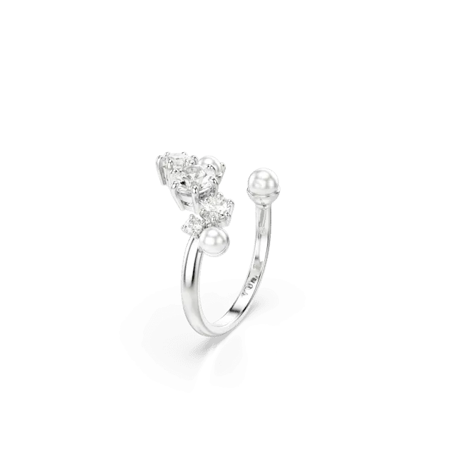 Swarovski Constella open Ring Crystal pearl Round cuts White Rhodium plated Size 52