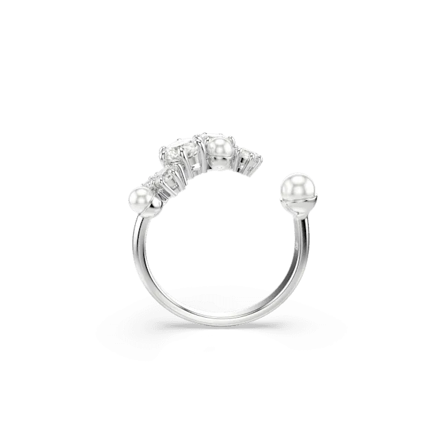Swarovski Constella open Ring Crystal pearl Round cuts White Rhodium plated Size 52