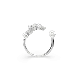 Swarovski Constella open Ring Crystal pearl Round cuts White Rhodium plated Size 52