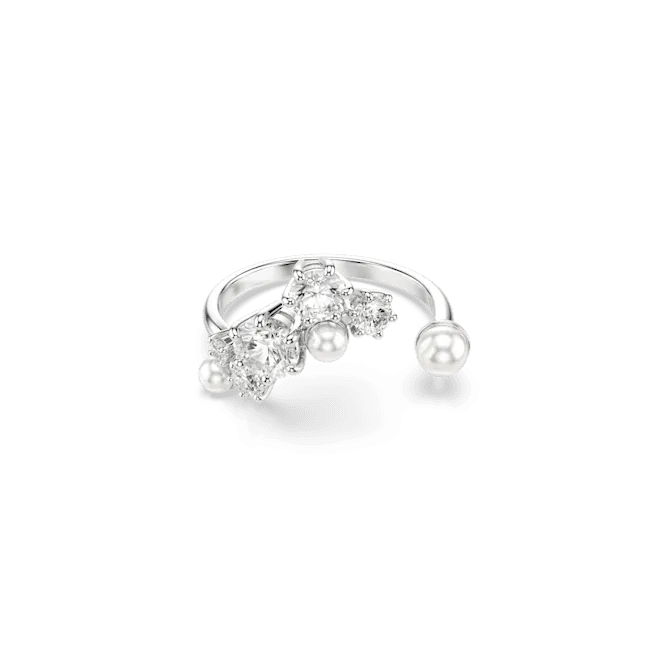 Swarovski Constella open Ring Crystal pearl Round cuts White Rhodium plated Size 52