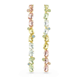 Swarovski Gema Drop Earrings Asymmetrical design Mixed cuts Multicolored Gold-tone plated