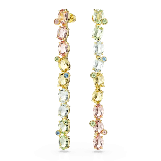 Swarovski Gema Drop Earrings Asymmetrical design Mixed cuts Multicolored Gold-tone plated