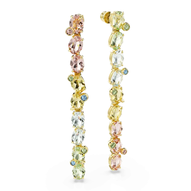 Swarovski Gema Drop Earrings Asymmetrical design Mixed cuts Multicolored Gold-tone plated
