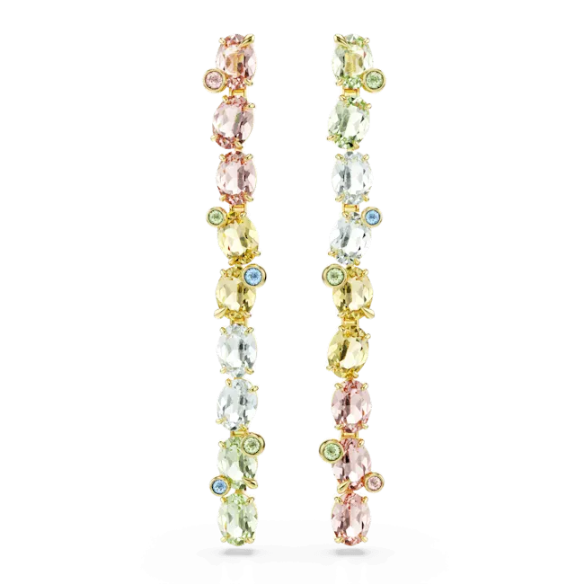 Swarovski Gema Drop Earrings Asymmetrical design Mixed cuts Multicolored Gold-tone plated