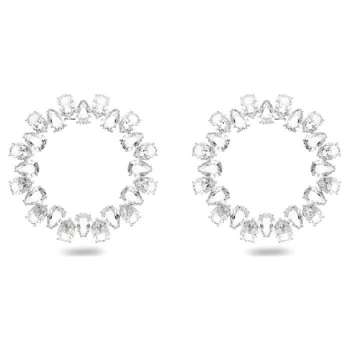 Swarovski Millenia Earrings Circle Pear cut crystals Large White Rhodium plated