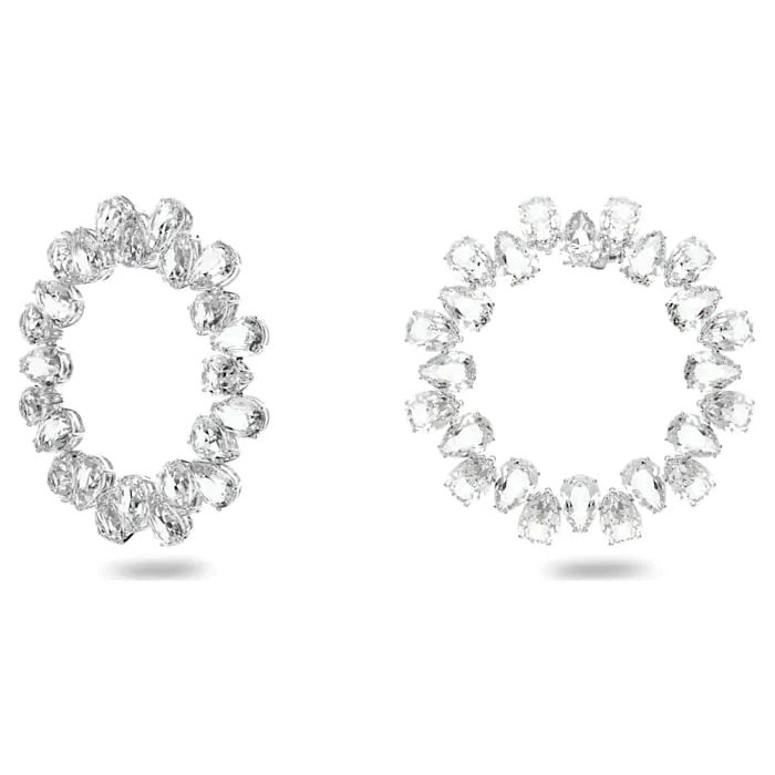 Swarovski Millenia Earrings Circle Pear cut crystals Large White Rhodium plated
