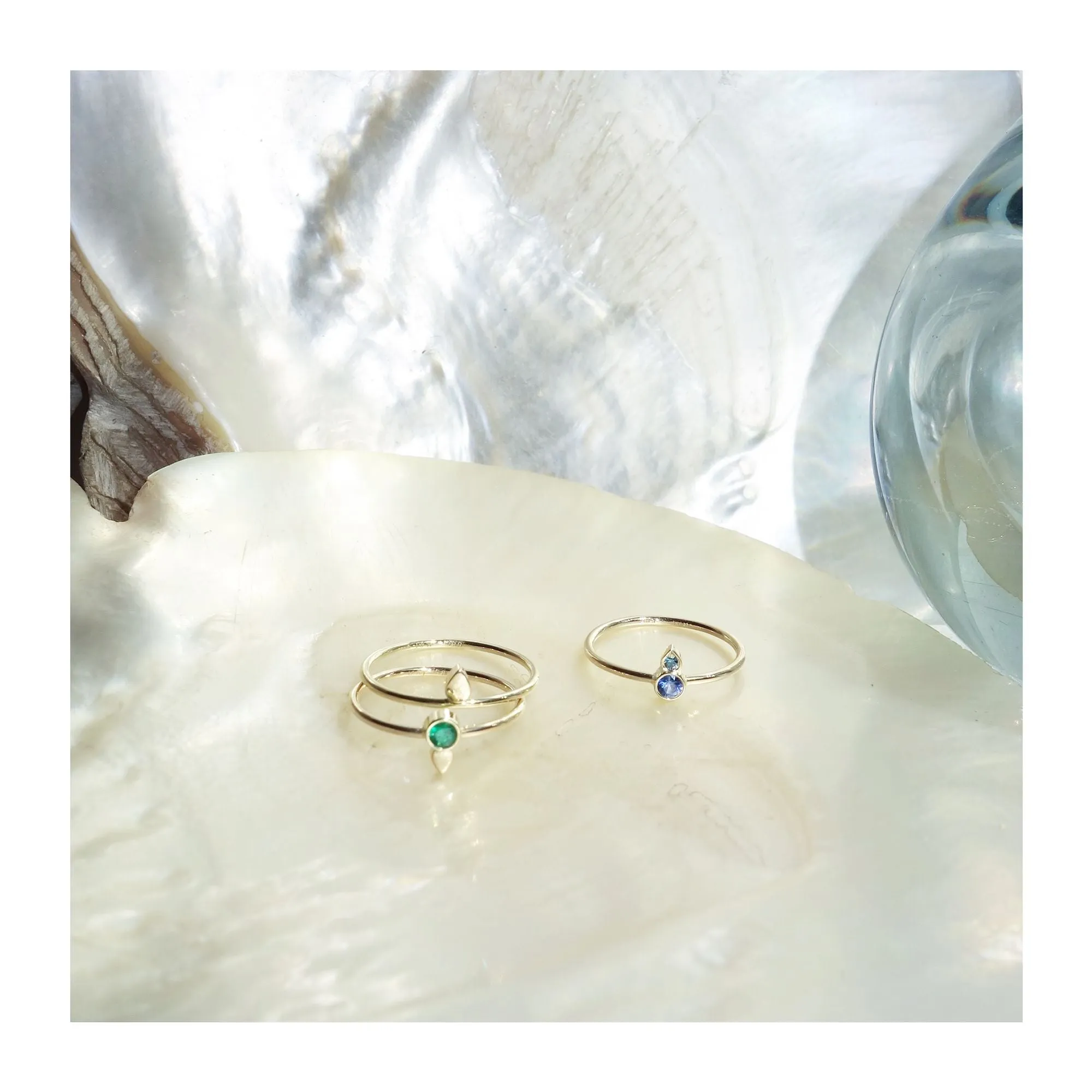 Tears 14K Gold Ring w. Diamond & Sapphire