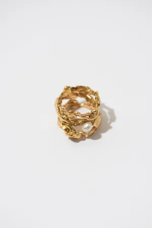 The Stackable Gold Plated Ring w. Pearl - Set of 3