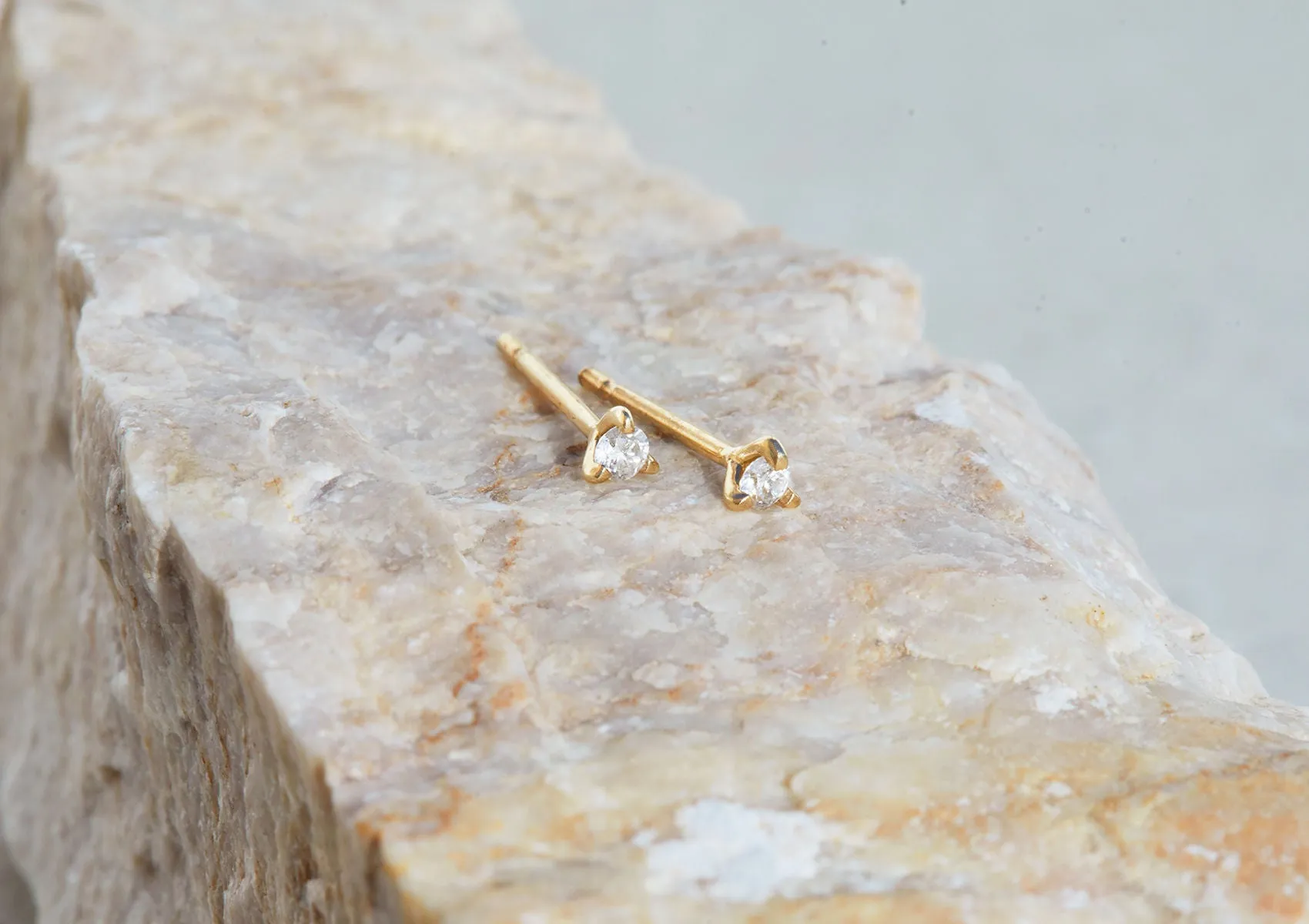 Three Prong Diamond 14K Gold Stud