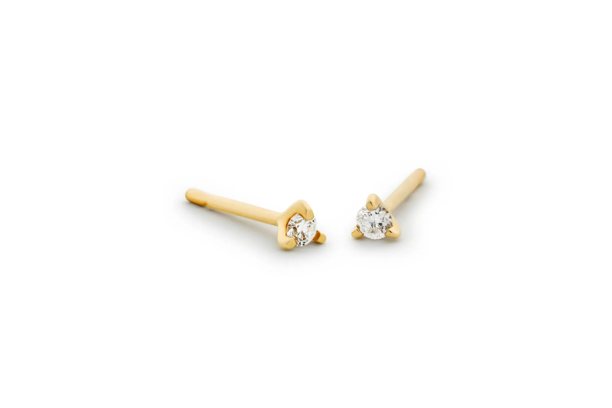 Three Prong Diamond 14K Gold Stud