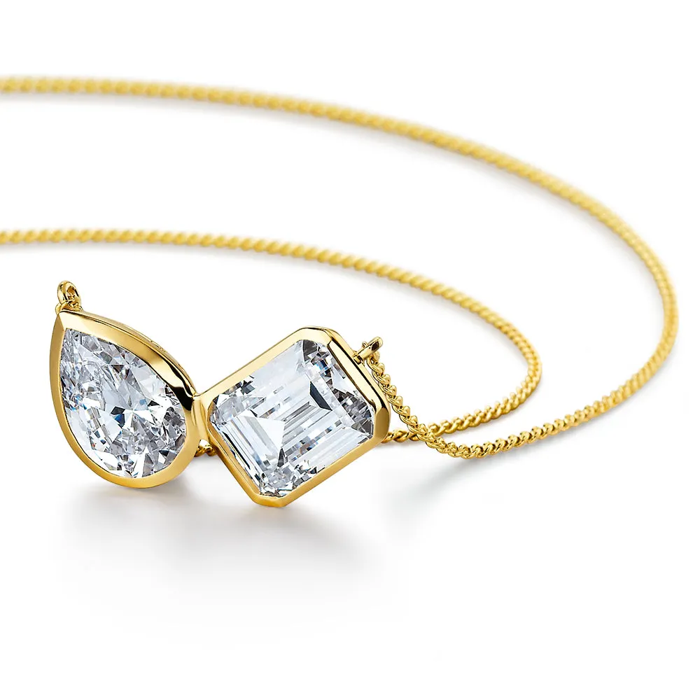 Toi et Moi Bezel Pear and Emerald Cut Necklace