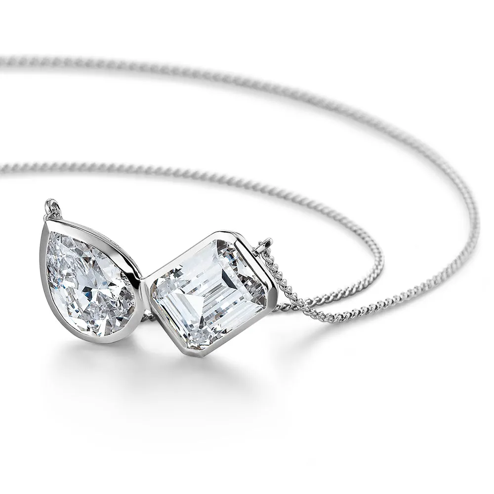 Toi et Moi Bezel Pear and Emerald Cut Necklace