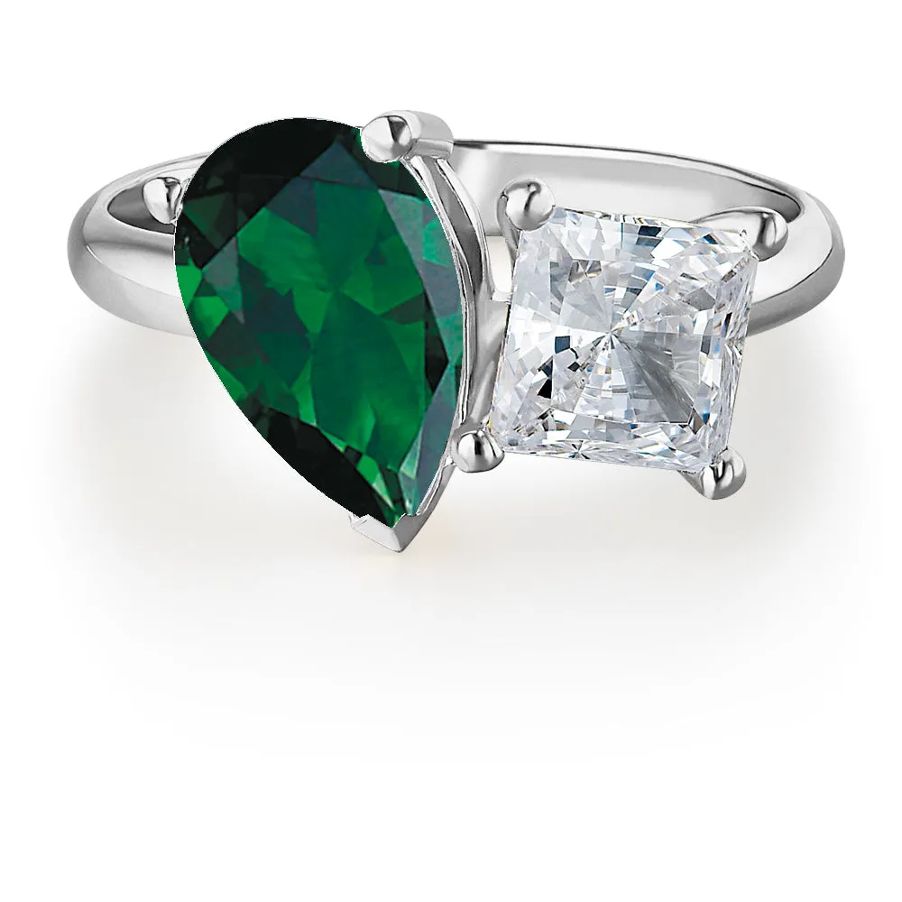 Toi et Moi Tru-Emerald and Princess Cut Ring