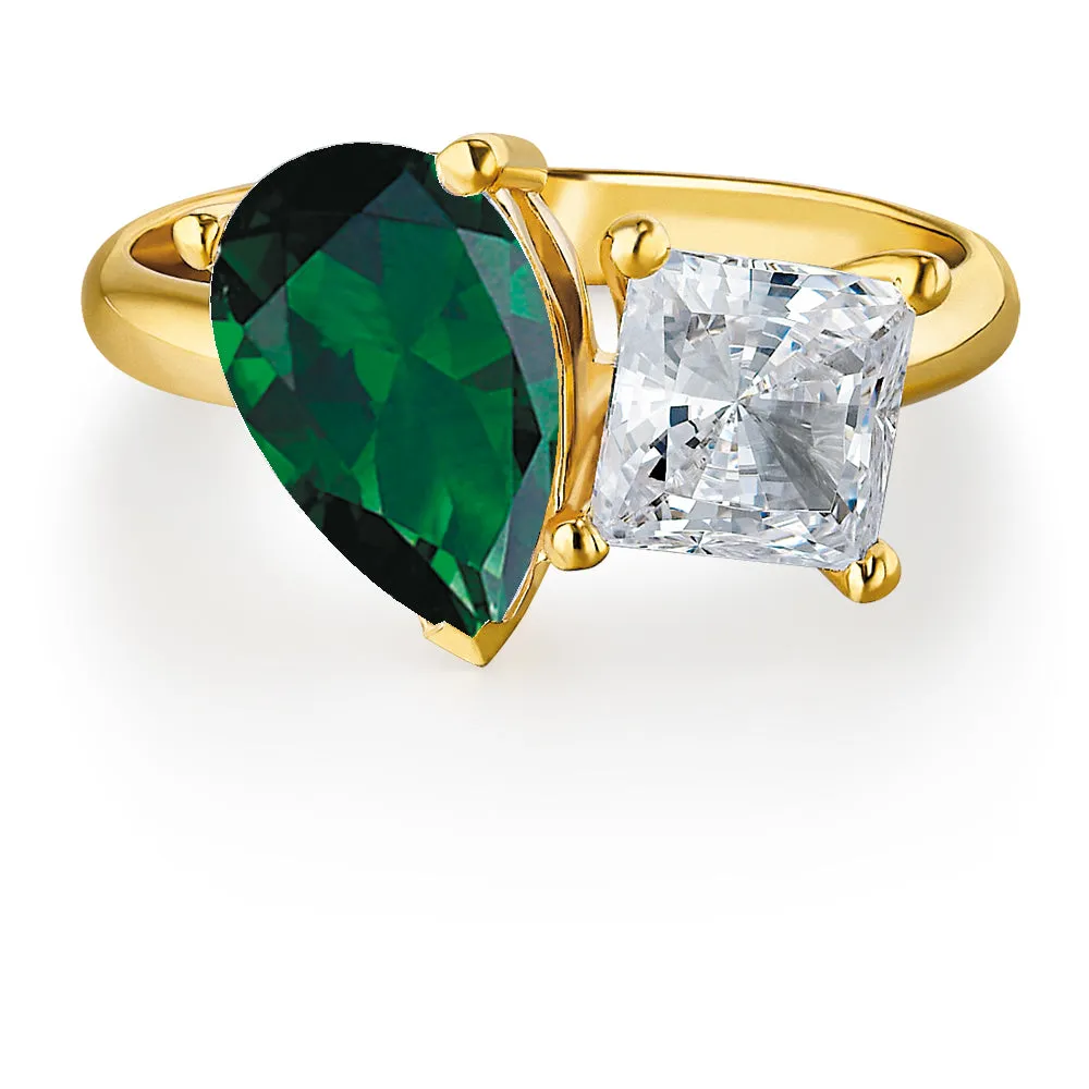 Toi et Moi Tru-Emerald and Princess Cut Ring