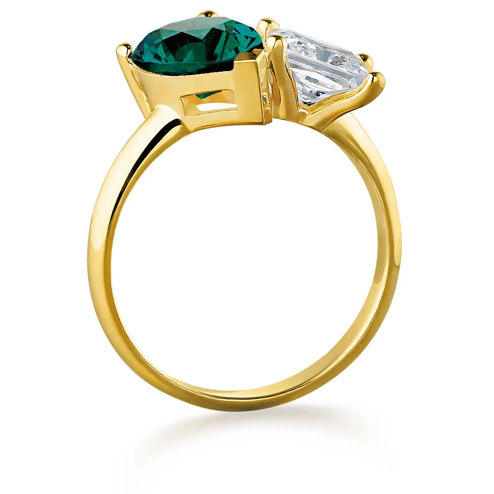 Toi et Moi Tru-Emerald and Princess Cut Ring