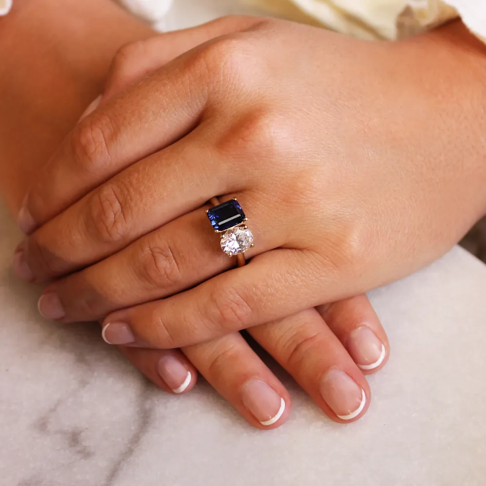 Toi et Moi Tru-Sapphire and Oval Cut Ring