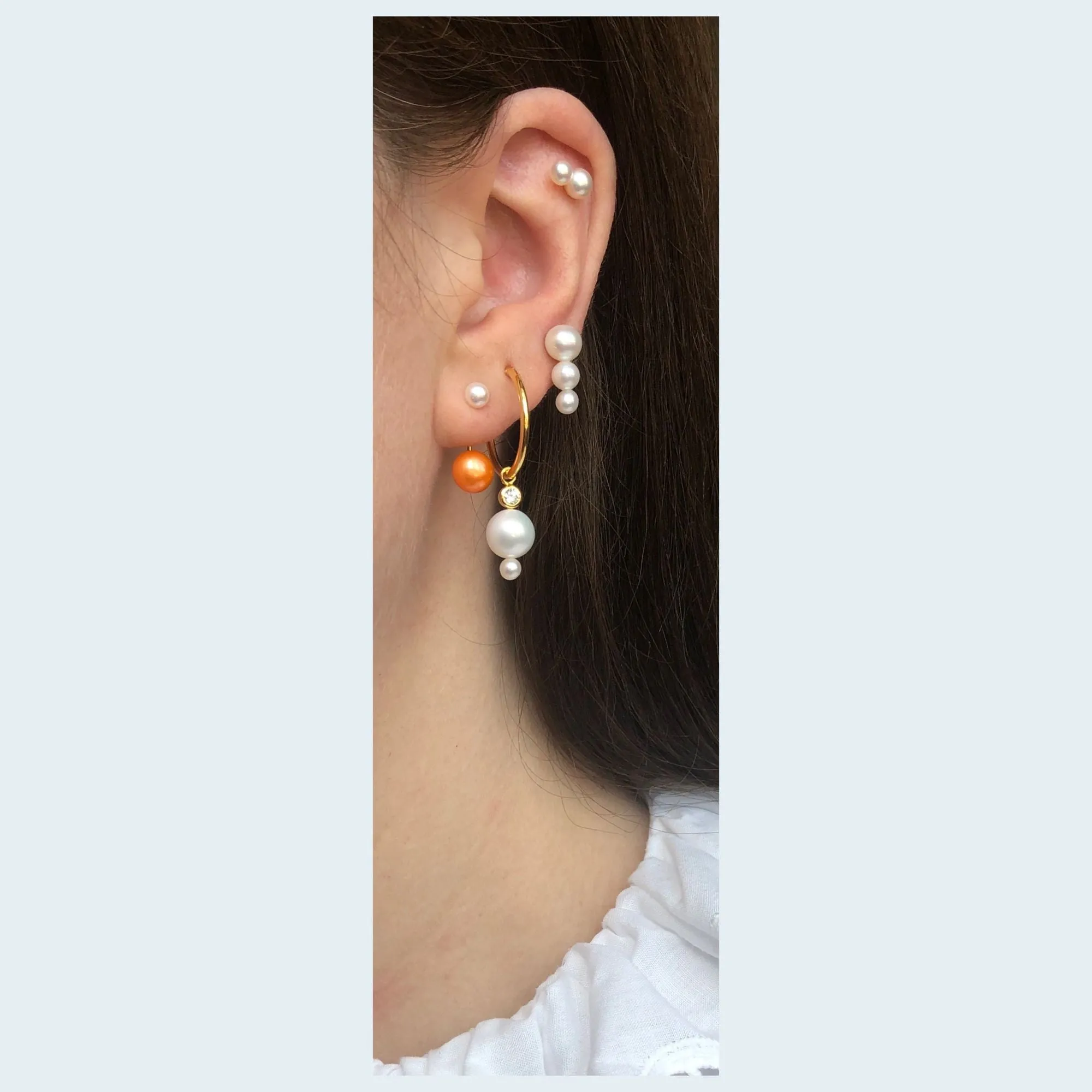 Treasure Orange 18K Gold Plated Stud w. White Pearls
