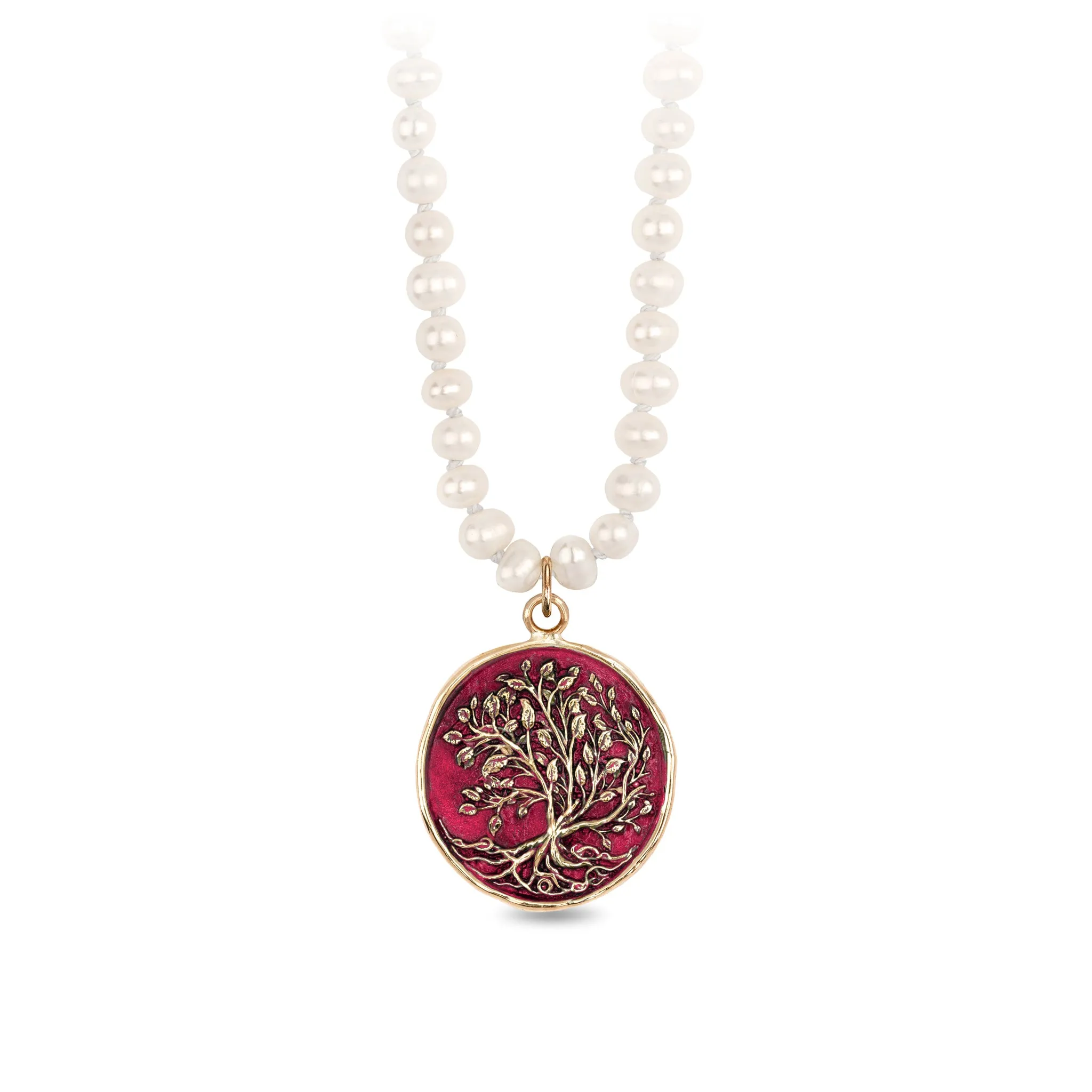 Tree of Life 14K Gold Talisman on Knotted Freshwater Pearl Necklace - True Colors