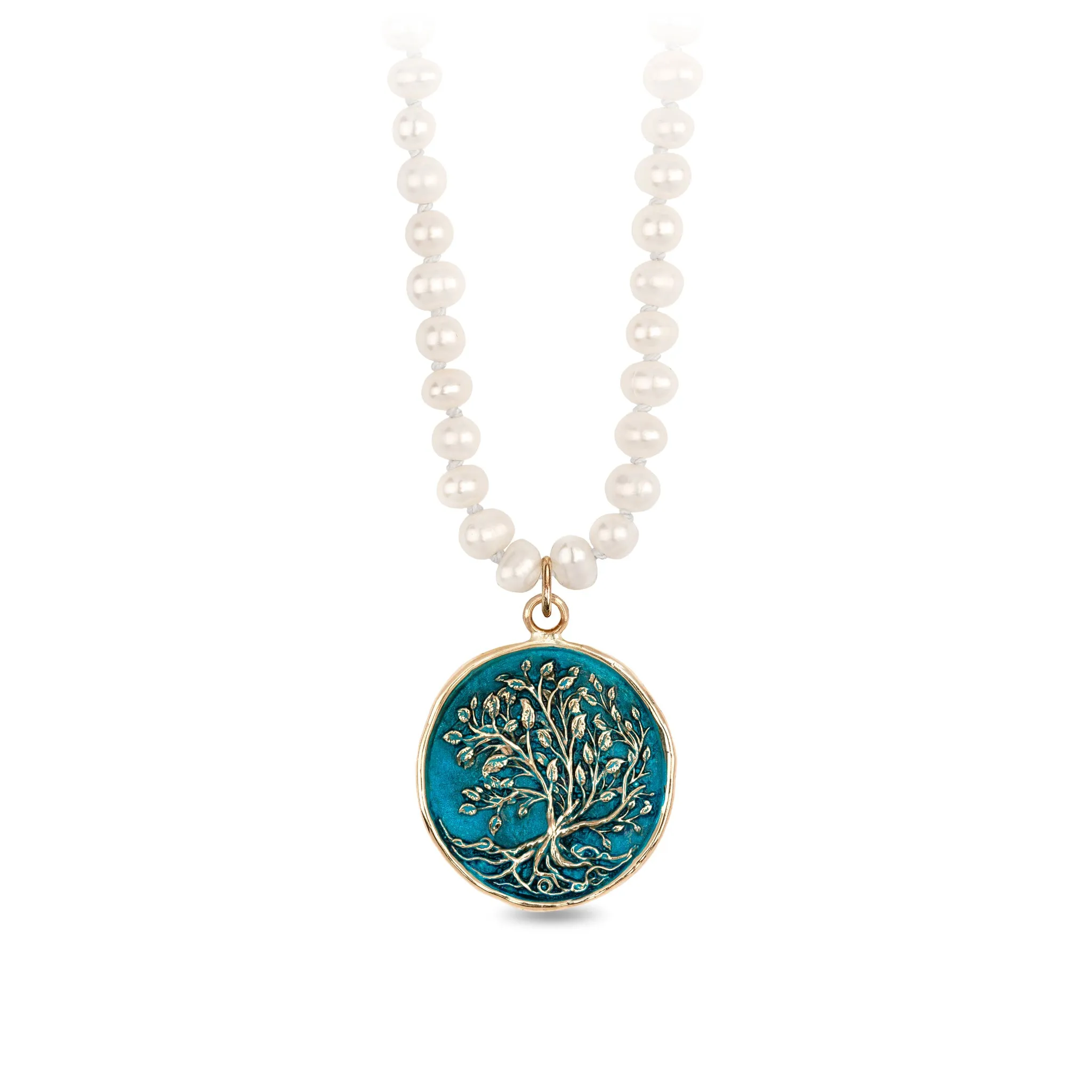 Tree of Life 14K Gold Talisman on Knotted Freshwater Pearl Necklace - True Colors