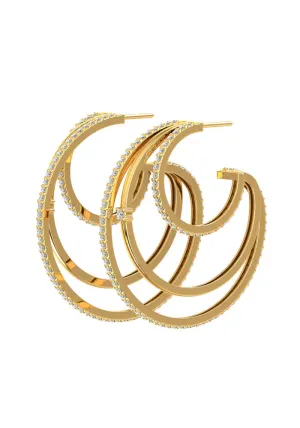 Triple Line 18K Gold Hoops w. Lab-Grown Diamonds