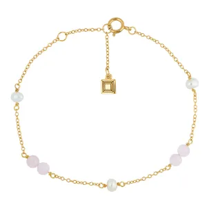 Valentine 18K Gold Plated Bracelet w. Pearls & Quartz
