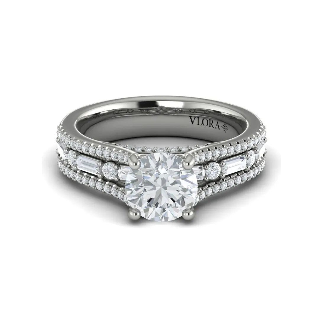 Vlora 14K White Gold Alternating Baguette & Round Diamond Engagement Ring