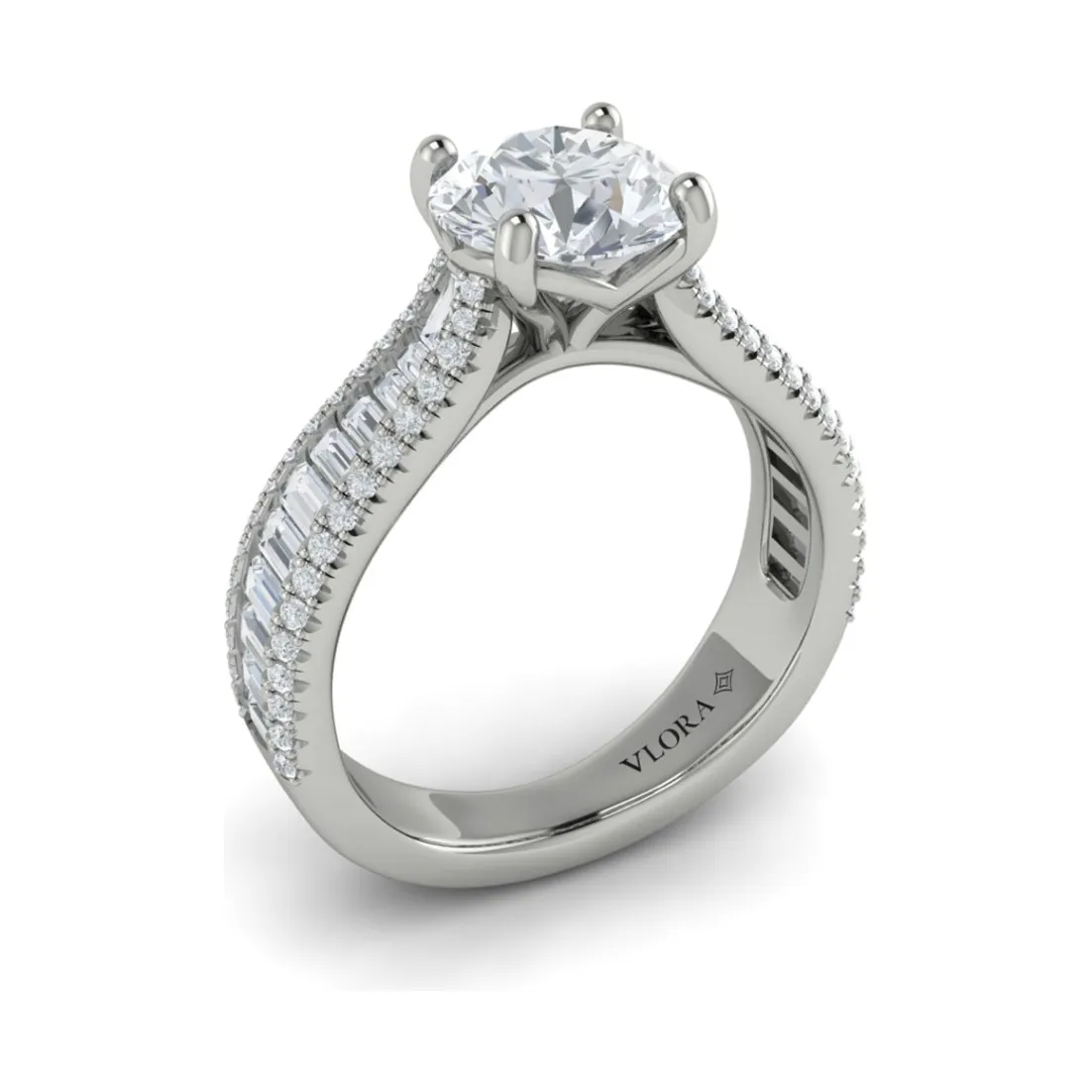 Vlora 14K White Gold Baguette Diamond Tapered Engagement Ring