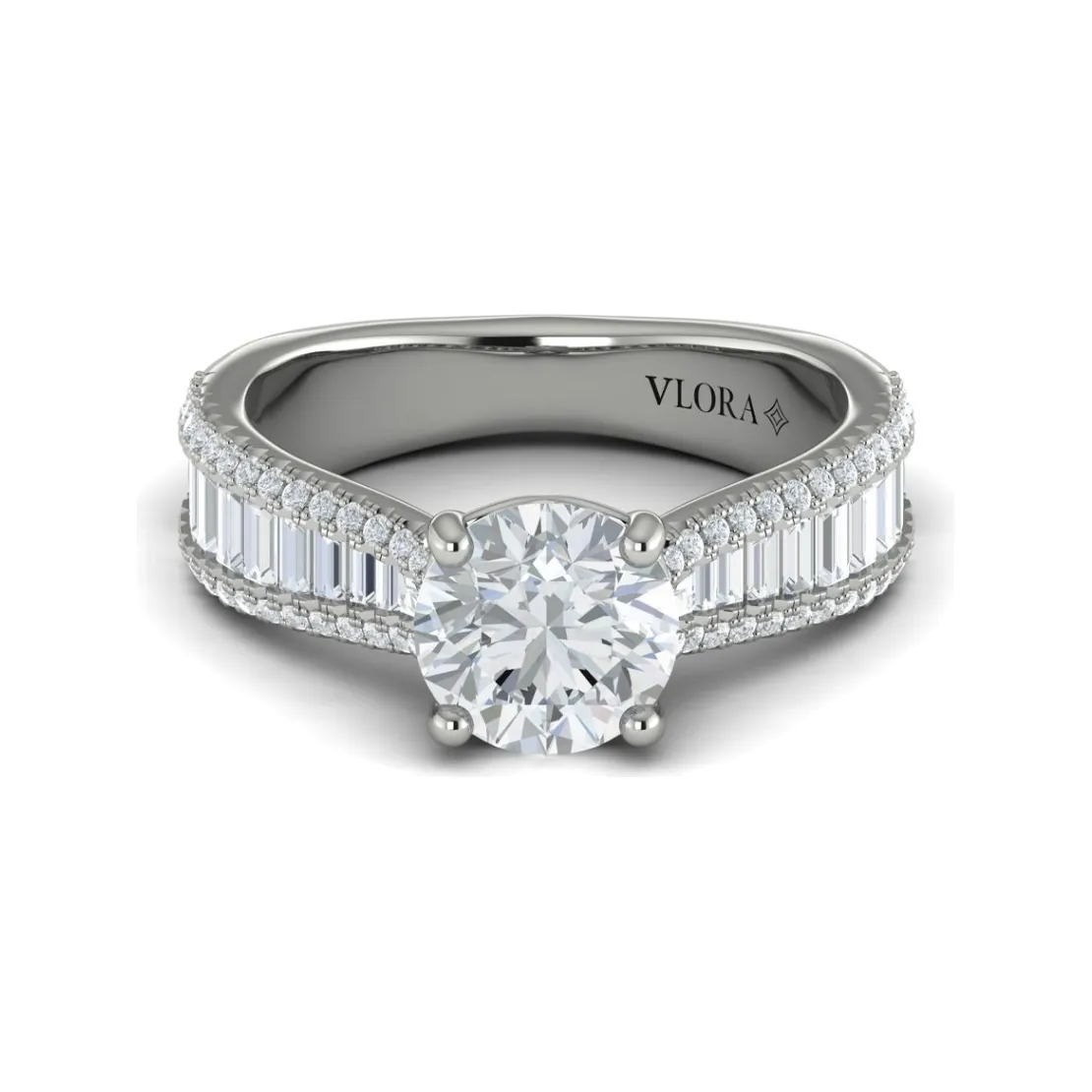 Vlora 14K White Gold Baguette Diamond Tapered Engagement Ring