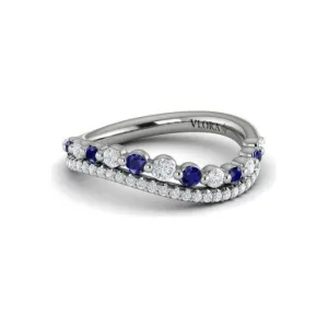 Vlora 14K White Gold Diamond & Blue Sapphire Two Row Curved Ring