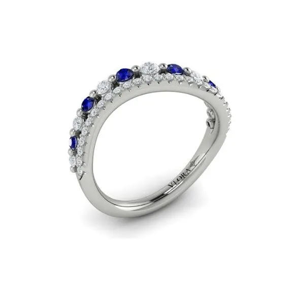 Vlora 14K White Gold Diamond & Blue Sapphire Two Row Curved Ring