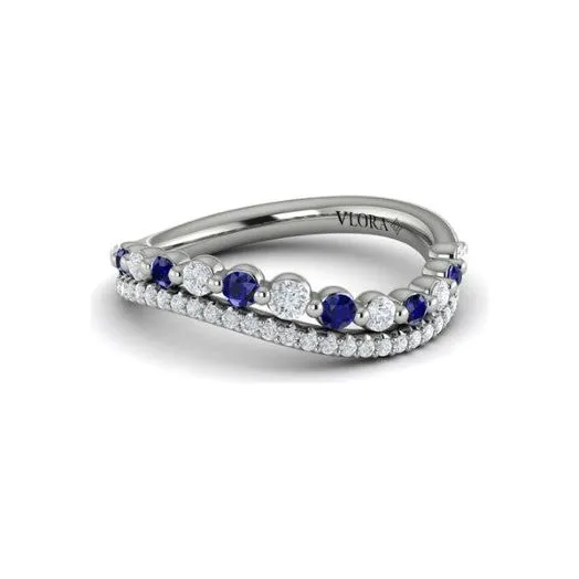 Vlora 14K White Gold Diamond & Blue Sapphire Two Row Curved Ring