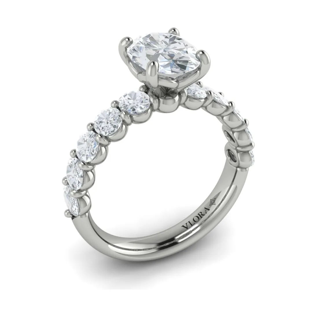 Vlora 14K White Gold Oval Shared Prong Diamond Engagement Ring