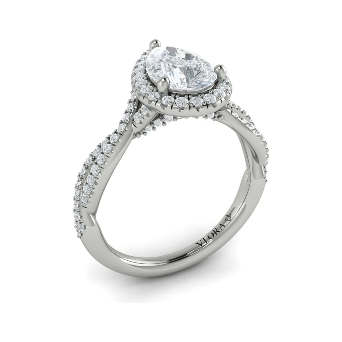 Vlora 14K White Gold Twist Halo Diamond Engagement Ring