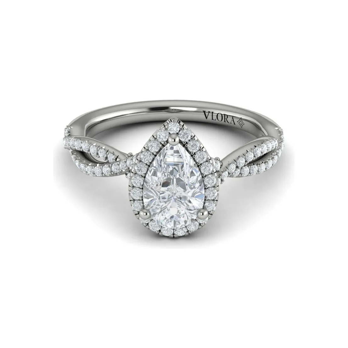Vlora 14K White Gold Twist Halo Diamond Engagement Ring