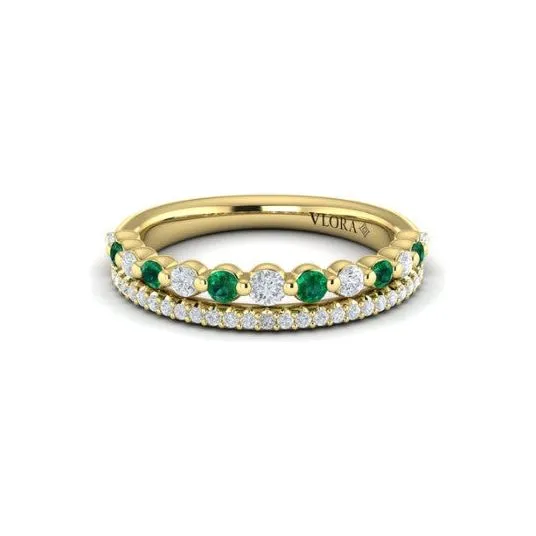 Vlora 14K Yellow Gold Diamond & Emerald Two Row Ring