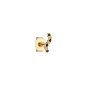 Wave 18K Gold Plated Stud w. Black Zirconia