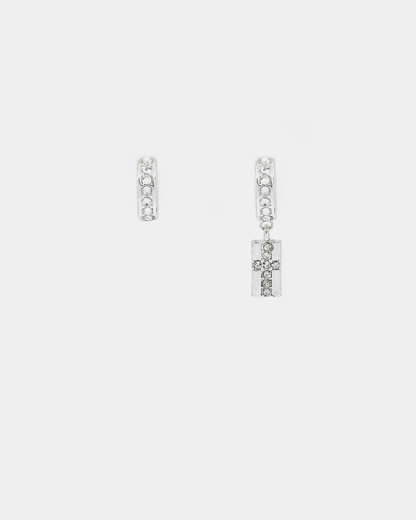 Wild For The Weekend Cross Crystal Hoop and Drop Earrings Silver/White