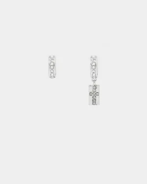 Wild For The Weekend Cross Crystal Hoop and Drop Earrings Silver/White