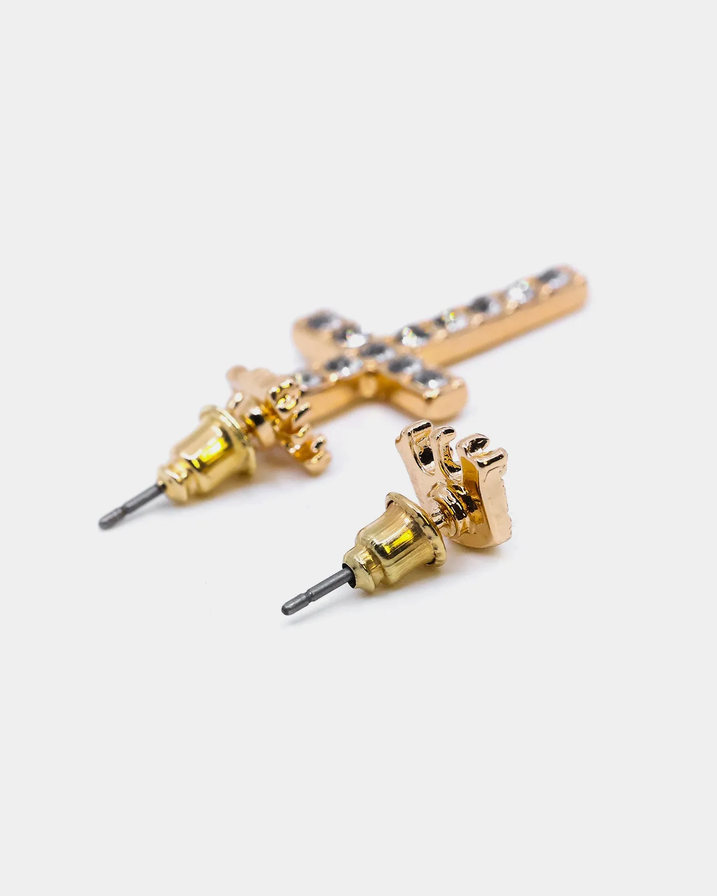 Wild For The Weekend Heaven Sent Crown Cross Earrings Gold
