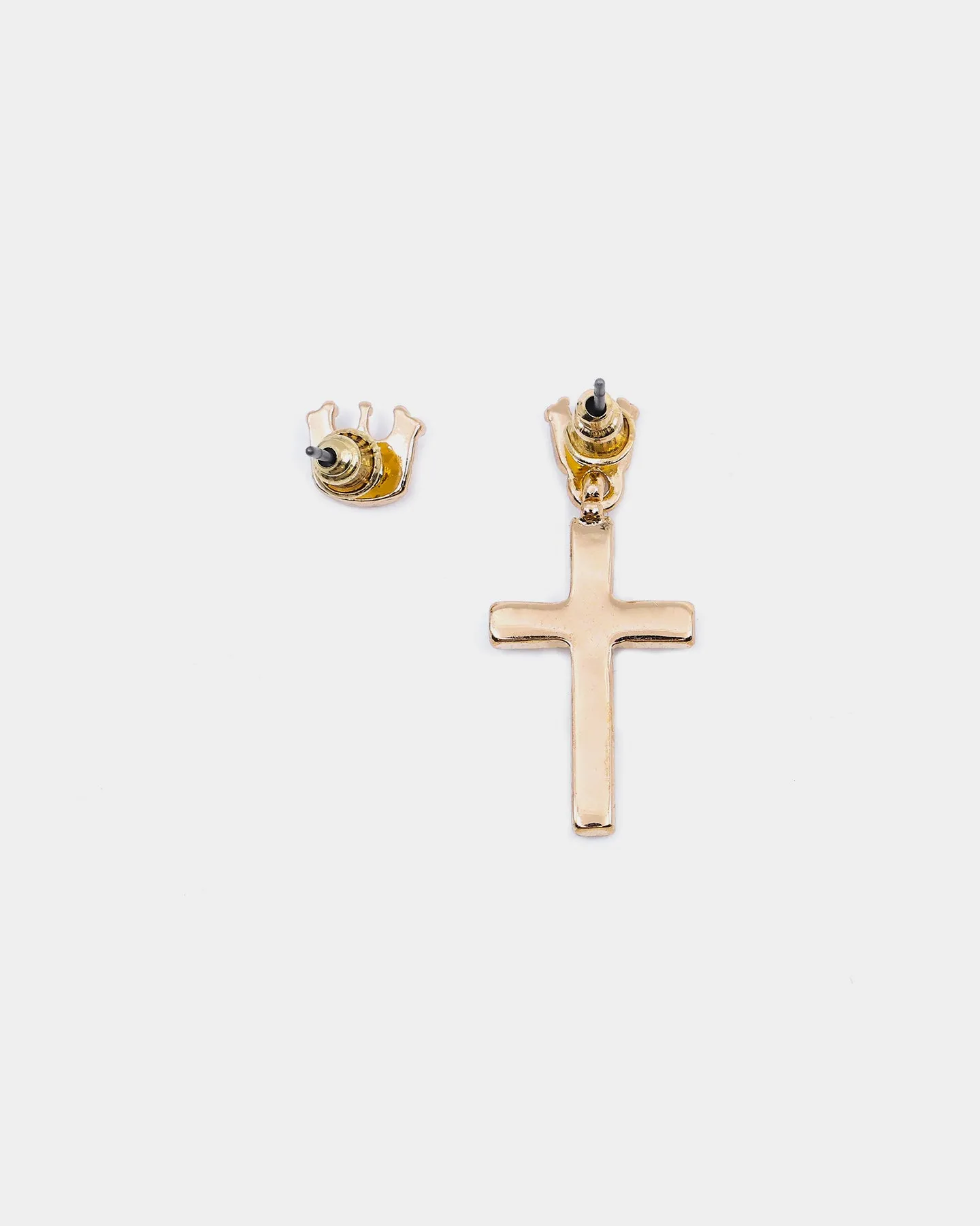 Wild For The Weekend Heaven Sent Crown Cross Earrings Gold
