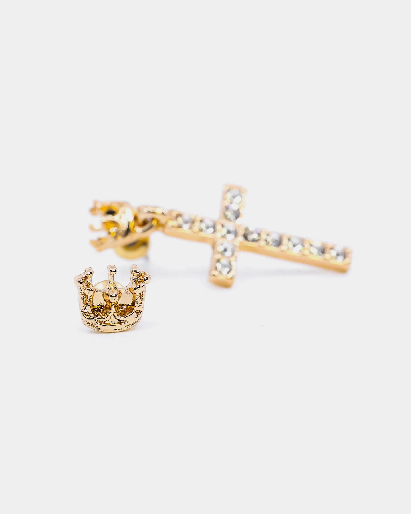 Wild For The Weekend Heaven Sent Crown Cross Earrings Gold