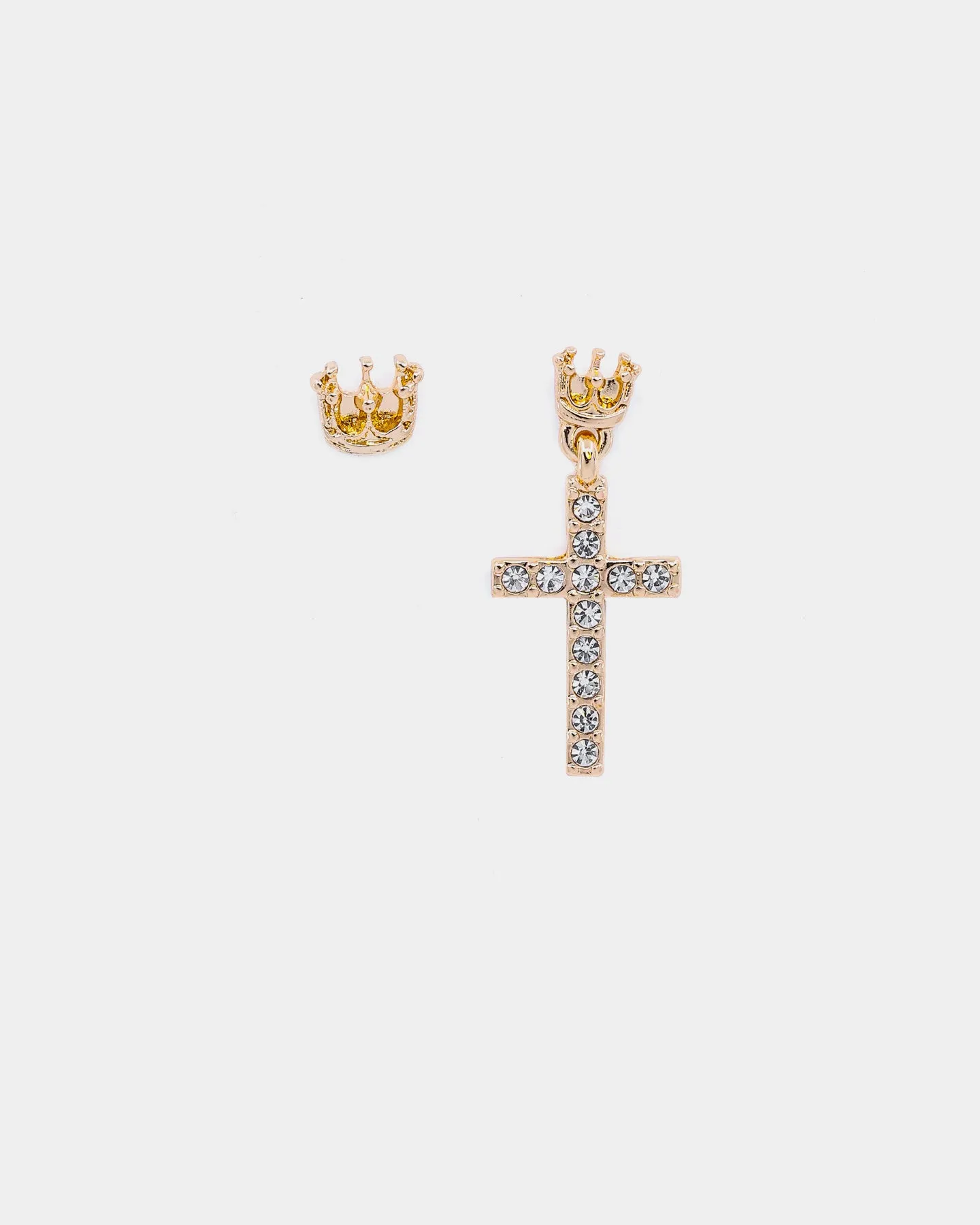Wild For The Weekend Heaven Sent Crown Cross Earrings Gold