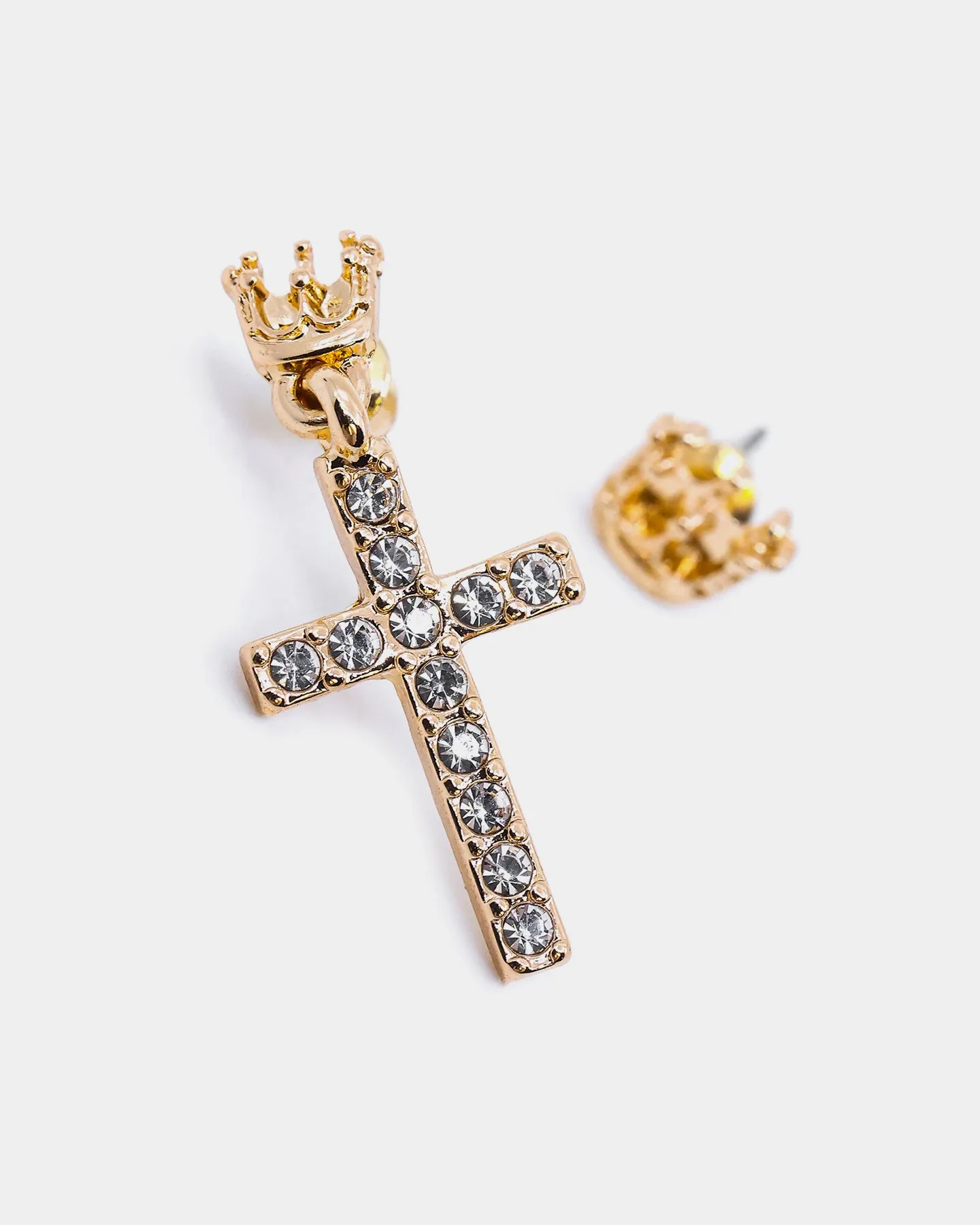 Wild For The Weekend Heaven Sent Crown Cross Earrings Gold