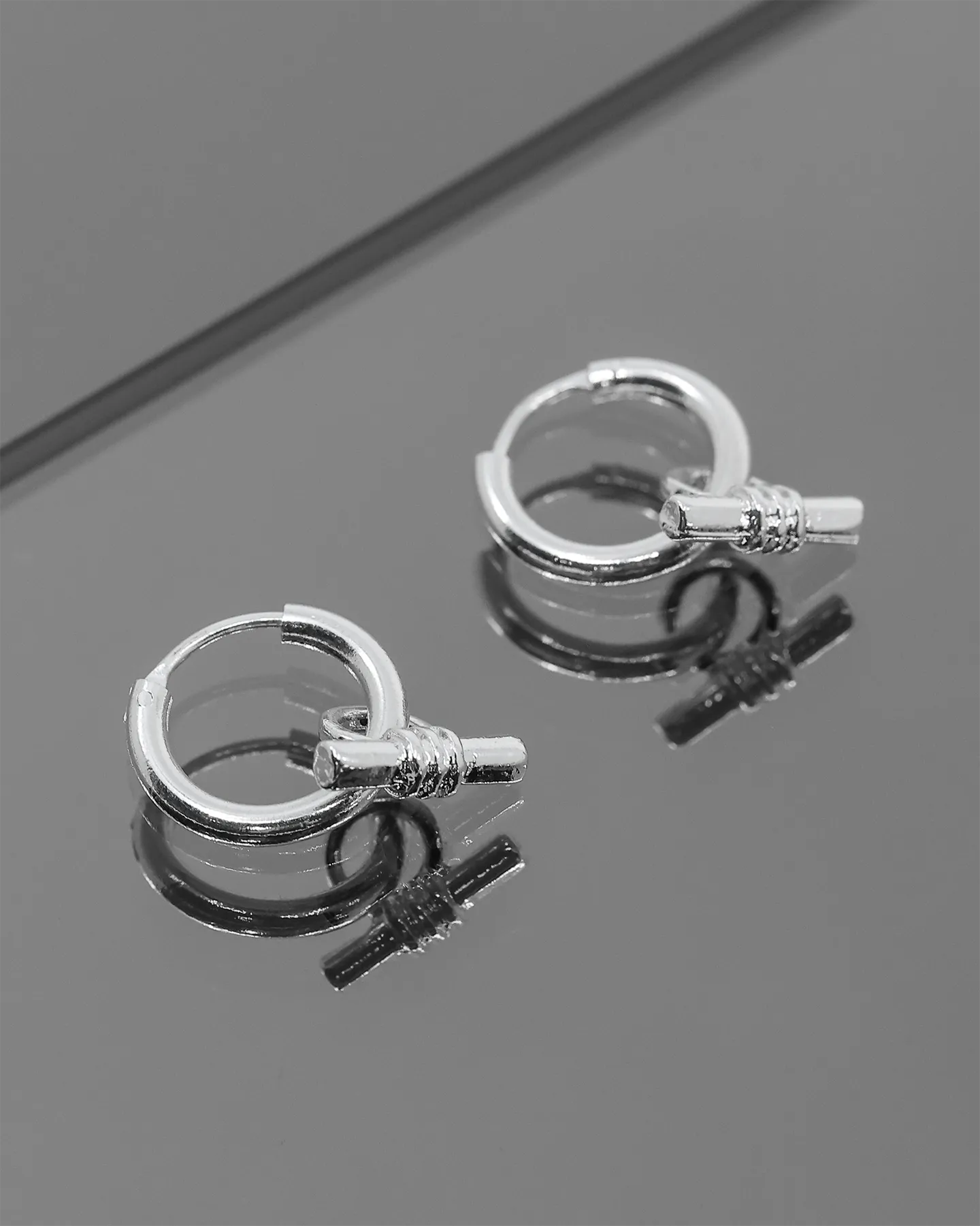 Wild For The Weekend Wildcats T-Bar Drop Hoop Earrings Silver