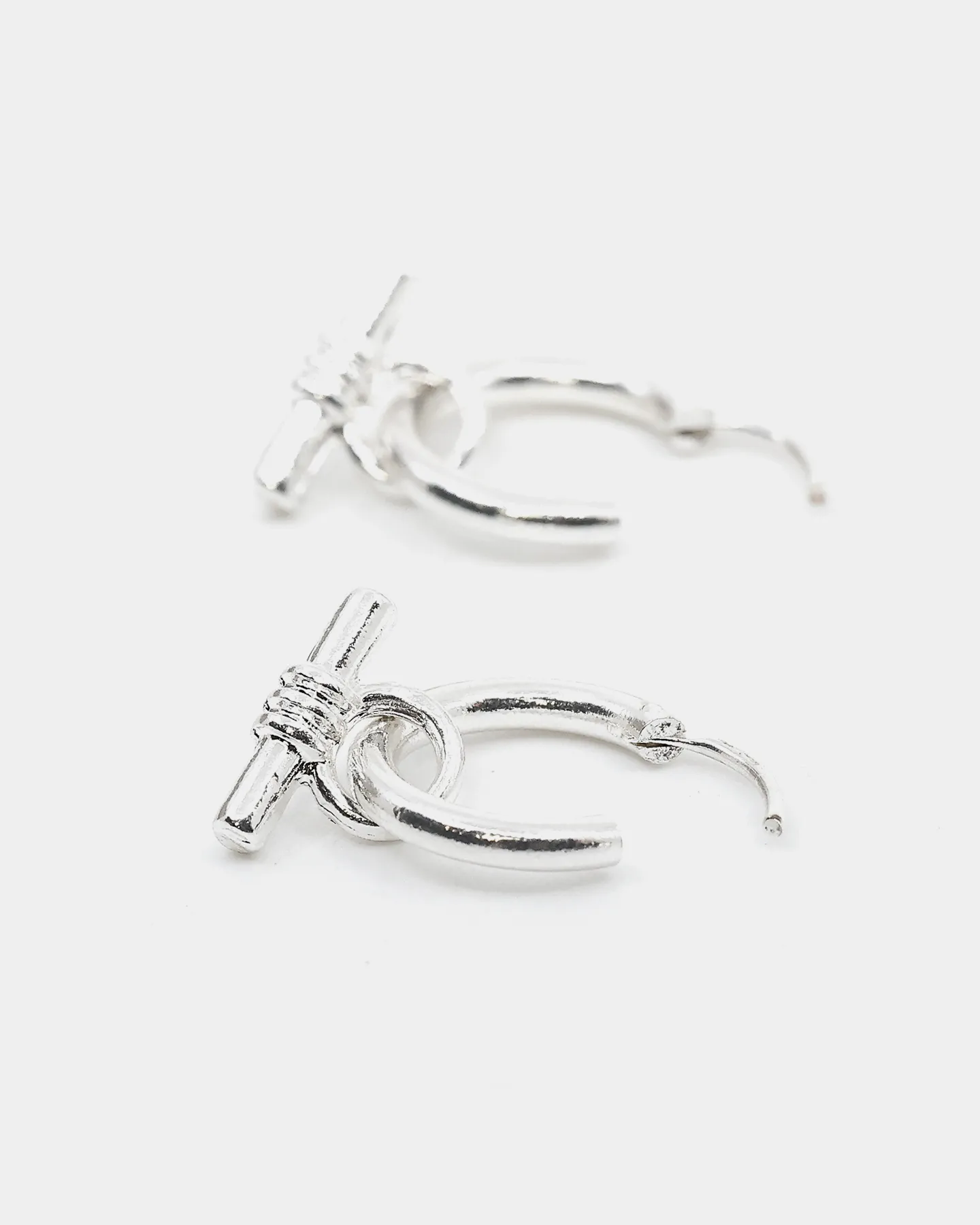 Wild For The Weekend Wildcats T-Bar Drop Hoop Earrings Silver